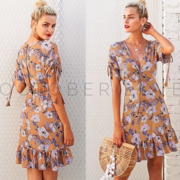 yellow & lavendar floral mini dress - Picture 3 of 3